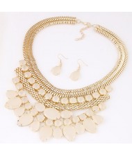 Bright Gems Combined Floral Fashion Golden Snake Chain Necklace and Earrings Set - Beige