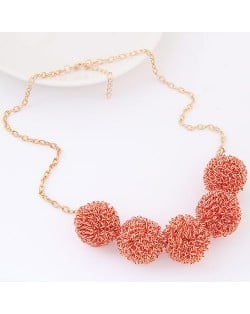 Knitting Wool Balls Pendant Fashion Necklace - Red
