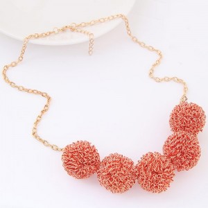 Knitting Wool Balls Pendant Fashion Necklace - Red