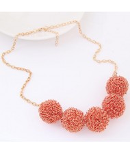 Knitting Wool Balls Pendant Fashion Necklace - Red