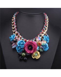 Vivid Sweet Summer Flowers Cluster Design Fashion Necklace - Rose Blue