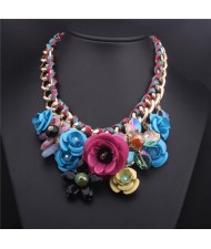 Vivid Sweet Summer Flowers Cluster Design Fashion Necklace - Rose Blue