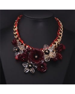 Vivid Sweet Summer Flowers Cluster Design Fashion Necklace - Brown