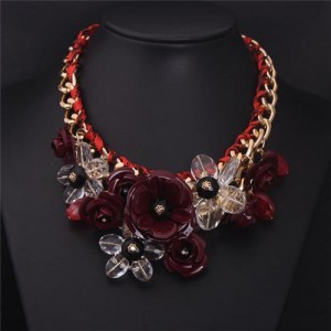 Vivid Sweet Summer Flowers Cluster Design Fashion Necklace - Brown