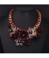 Vivid Sweet Summer Flowers Cluster Design Fashion Necklace - Brown