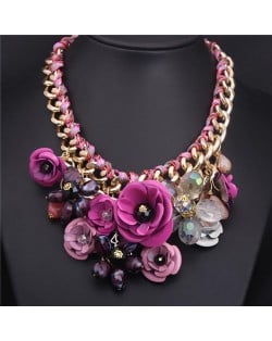 Vivid Sweet Summer Flowers Cluster Design Fashion Necklace - Rose and White