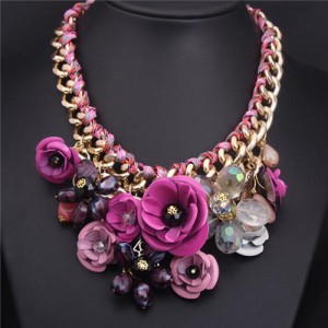 Vivid Sweet Summer Flowers Cluster Design Fashion Necklace - Rose