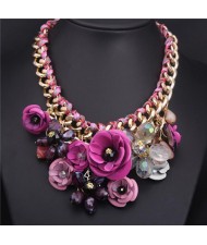 Vivid Sweet Summer Flowers Cluster Design Fashion Necklace - Rose
