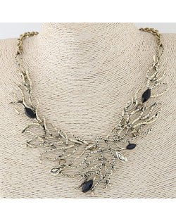 Vintage Peacock Feather Inspired Hollow Design Fashion Necklace - Copper