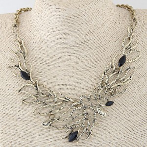 Vintage Peacock Feather Inspired Hollow Design Fashion Necklace - Copper