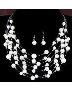 Multiple Layers Pearls All-over Design Necklace and Earrings Set