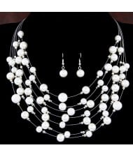Multiple Layers Pearls All-over Design Necklace and Earrings Set