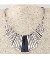 Resin Bar Gem Inlaid Hollow Arch Pendant Statement Fashion Necklace - Silver