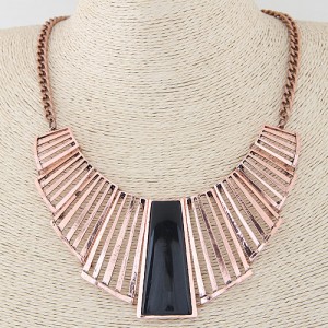 Resin Bar Gem Inlaid Hollow Arch Pendant Statement Fashion Necklace - Copper