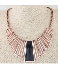 Resin Bar Gem Inlaid Hollow Arch Pendant Statement Fashion Necklace - Copper