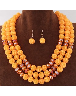 Triple Layers Pearl Beads Fashion Necklace and Earrings Set - Orange
