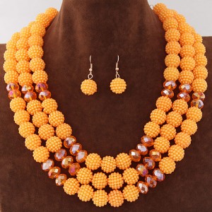 Triple Layers Pearl Beads Fashion Necklace and Earrings Set - Orange
