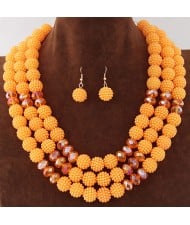 Triple Layers Pearl Beads Fashion Necklace and Earrings Set - Orange