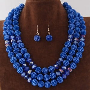 Triple Layers Pearl Beads Fashion Necklace and Earrings Set - Blue