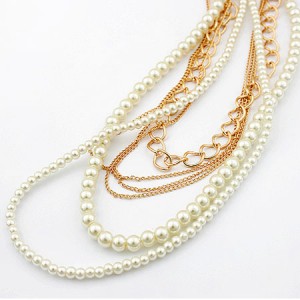 Korean Fashion Pearl and Chain Combo Multilayer Necklace