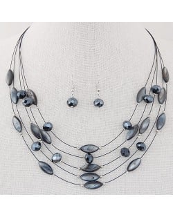 Bohemian Style Seashell and Crystal Beads Decorated Fashion Necklace and Earrings Set - Black