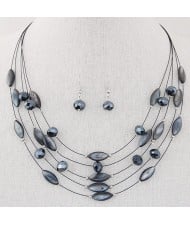 Bohemian Style Seashell and Crystal Beads Decorated Fashion Necklace and Earrings Set - Black