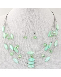 Bohemian Style Seashell and Crystal Beads Decorated Fashion Necklace and Earrings Set - Green