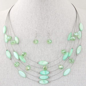 Bohemian Style Seashell and Crystal Beads Decorated Fashion Necklace and Earrings Set - Green