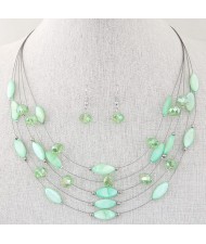 Bohemian Style Seashell and Crystal Beads Decorated Fashion Necklace and Earrings Set - Green
