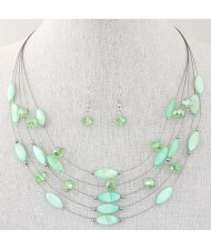 Bohemian Style Seashell and Crystal Beads Decorated Fashion Necklace and Earrings Set - Green
