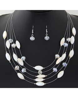 Bohemian Style Seashell and Crystal Beads Decorated Fashion Necklace and Earrings Set - White