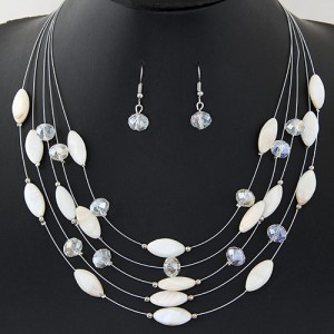 Bohemian Style Seashell and Crystal Beads Decorated Fashion Necklace and Earrings Set - White
