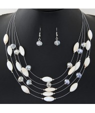 Bohemian Style Seashell and Crystal Beads Decorated Fashion Necklace and Earrings Set - White