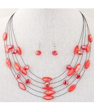 Bohemian Style Seashell and Crystal Beads Decorated Fashion Necklace and Earrings Set - Red