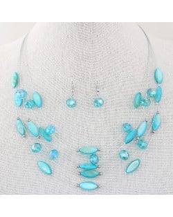 Bohemian Style Seashell and Crystal Beads Decorated Fashion Necklace and Earrings Set - Blue