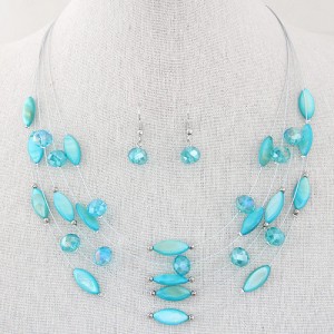 Bohemian Style Seashell and Crystal Beads Decorated Fashion Necklace and Earrings Set - Blue