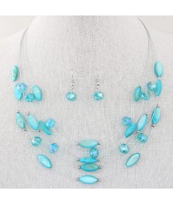 Bohemian Style Seashell and Crystal Beads Decorated Fashion Necklace and Earrings Set - Blue