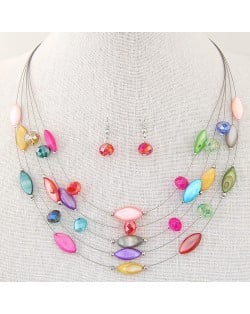 Bohemian Style Seashell and Crystal Beads Decorated Fashion Necklace and Earrings Set - Multicolor