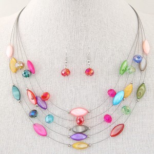 Bohemian Style Seashell and Crystal Beads Decorated Fashion Necklace and Earrings Set - Multicolor