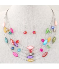 Bohemian Style Seashell and Crystal Beads Decorated Fashion Necklace and Earrings Set - Multicolor
