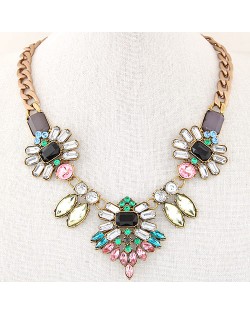 Resin Gems Flowers Bold Chain Fashion Necklace
