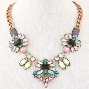 Resin Gems Flowers Bold Chain Fashion Necklace
