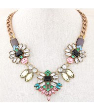 Resin Gems Flowers Bold Chain Fashion Necklace