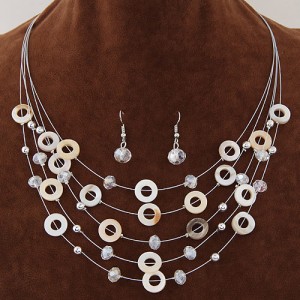 Bohemian Fashion Beads and Hoops Decorated Multi-layer Necklace and Earrings Set - White