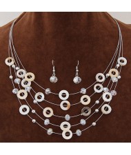 Bohemian Fashion Beads and Hoops Decorated Multi-layer Necklace and Earrings Set - White