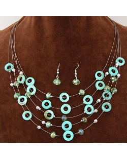 Bohemian Fashion Beads and Hoops Decorated Multi-layer Necklace and Earrings Set - Green