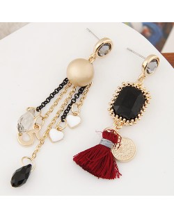 Korean Fashion Assorted Elements Tassel Dangling Pendant Asymmetric Ear Studs