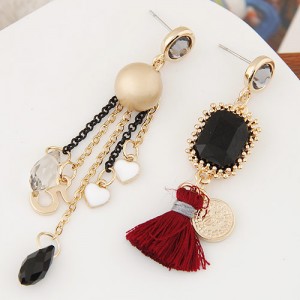 Korean Fashion Assorted Elements Tassel Dangling Pendant Asymmetric Ear Studs