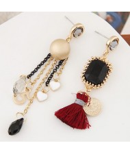 Korean Fashion Assorted Elements Tassel Dangling Pendant Asymmetric Ear Studs
