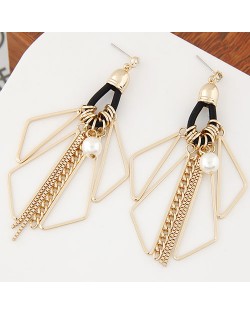 Pearl Embellished Dangling Triangles Korean Style Fashion Earrings